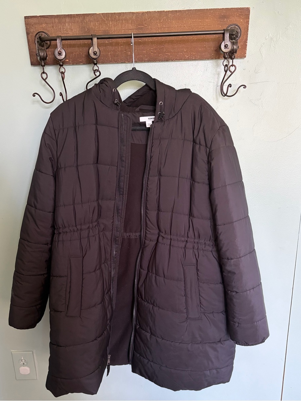 Sonoma Black Maternity Quilted Hooded Puffer Coat